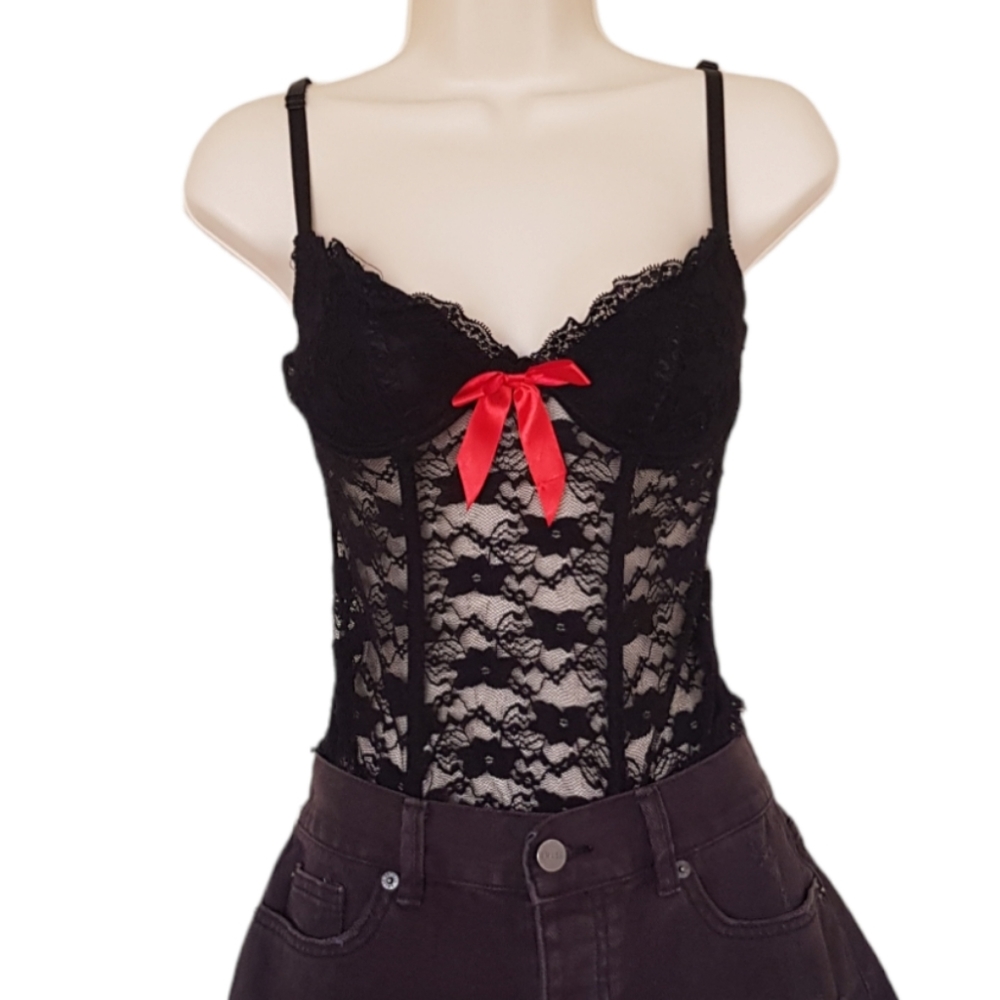 Exposed By Magic Silk Black Lace Stretchy Corset Lingerie Top Size S/M - Picture 3 of 7